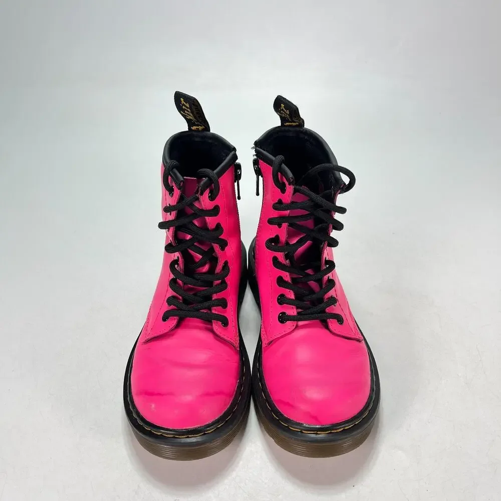Dr. Martens 1460 Fluorescent Pink Leather Lace Up 8-Eye Ankle Boots Kids Size 12